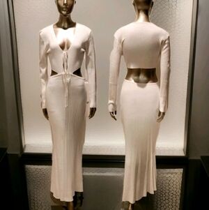 NWT Soft Ivory Tie Front Cut-Out Waist Sweater Dress Sz M